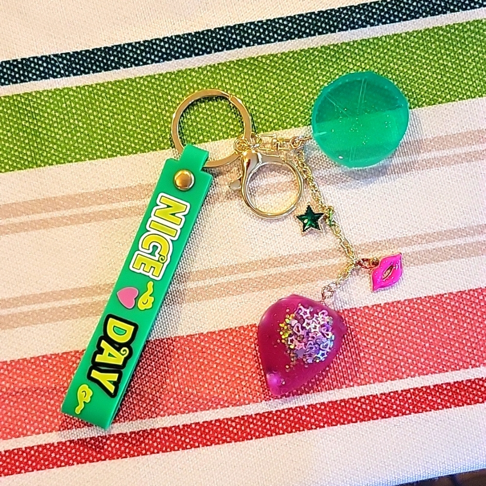 Handmade resin strawberry and lime keychain